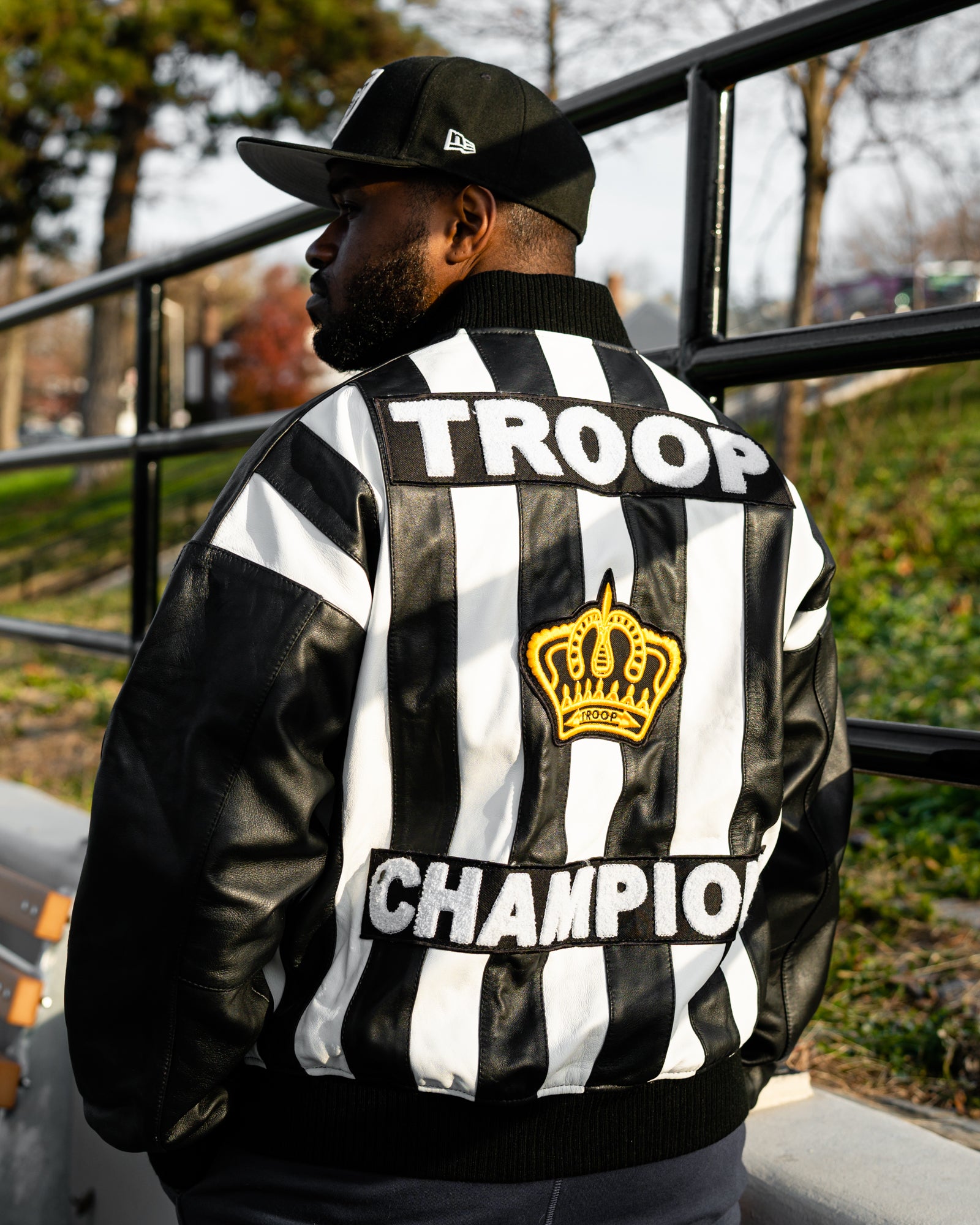 Troop Champion Leather Jacket Black/White